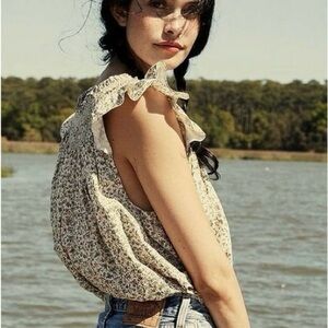 DOEN April Top - Green Summer Nectar Print, S